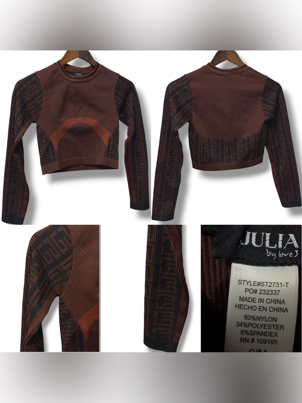 Julia by Love | NWOT Brown High-Waist Seamless Leggings Crop Top Active Set (S/M - Picture 3 of 8